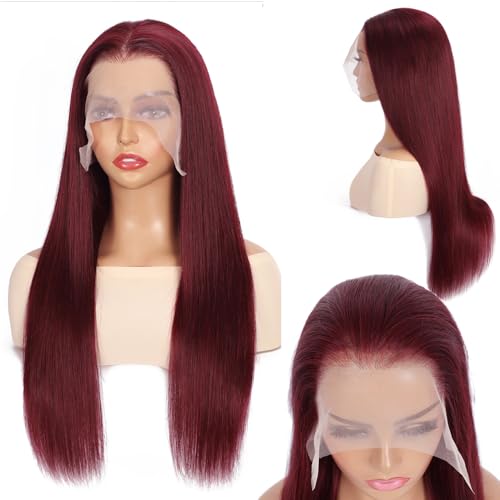 Burgundy Straight Lace Front Wigs Human Hair 13X6.5 Burgundy Wig Human Hair 250% Density Straight HD Lace Front Wigs for Women Glueless Wigs Human Hair (28 inch, 99j)