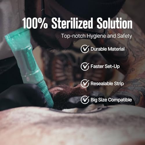 300pcs Tattoo Machine Covers Sealable Type - 2.4¡¿8 Inch Jungle Green Tattoo Pen Covers Machine Bags Sleeves for Cartridge Tattoo Machine - Professional Tattoo Supplies & Accessories