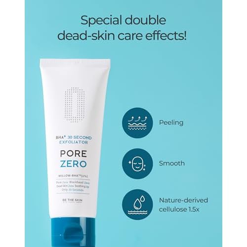 BE THE SKIN BHA+ Pore Zero 30 Second Exfoliator - Pore Erasing Face Peeling Gel with Salicylic Acid, Aloe Vera - Removes Dead Skin & Sebum - Glass Clear Skin, Korean Skincare, 3.38oz.