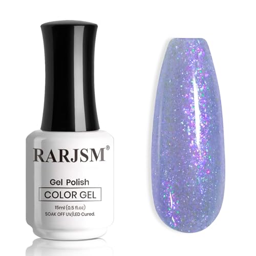 RARJSM 15ML Mermaid Glitter Gel Nail Polish Blue Purple Shell Gel Polish Pink Purple Shimmer Nail Gel Polish Soak off UV Blue Changing Glitter Sequins Gel Polish for Nail Art DIY Salon at Home