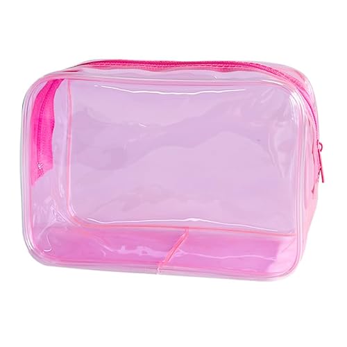 Neon Clear Pouch Small Makeup Bag, 7"x2.3"x4.7" Size TSA Approved Toiletry Bag, PVC Travel Bags for Toiletries, Clear Cosmetic Bag for Women and Men Small (Pink)