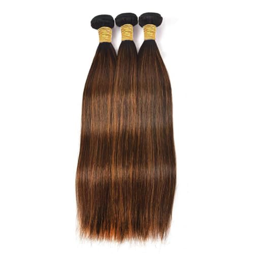 T1BP4/30 Highlight Human Hair Bundles Ombre Straight Bundles Dark Brown Mixed Light Brown 26 28 30 Inch Unprocessed Brazilian Virgin Human Hair for Black Women Hair Extension