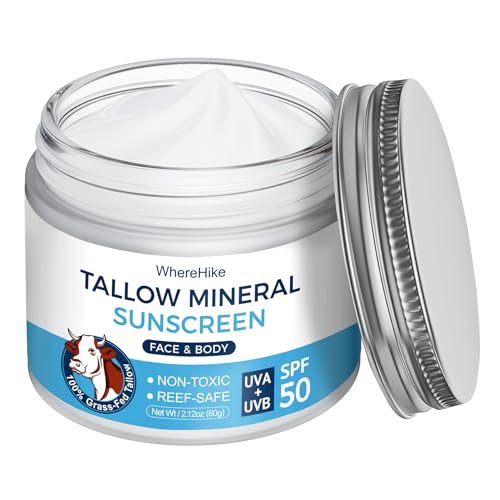 Organic Beef Tallow Sunscreen-SPF 50 with Zinc Oxide,Non-Toxic 2-in-1 Moisturizer & Mineral Sunblock | Reef Safe, Chemical-Free,Lightweight, Clean Formula for Sensitive Skin-1.