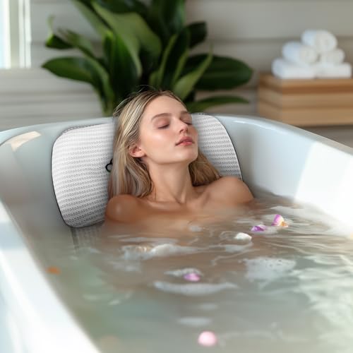 Coastacloud Full Body Bath Pillow for Bathtub, Luxury Bathtub Pillow with Suction Cups, 4D Breathable Mesh Spa Cushion for Headrest, Neck and Back Support, Quick Drying Polyester, White, 49" x 16"