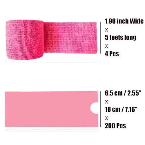 200 Pink Tattoo Pen Covers & 4 Grip Tapes - Large Tattoo Machine Covers & Tattoo Tape Wrap - Tattoo Supplies
