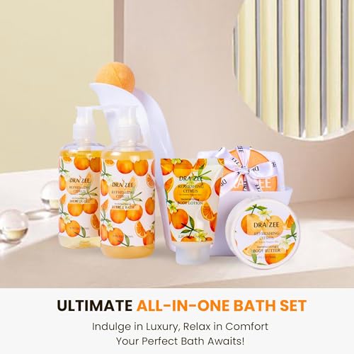 Luxury Spa Gifts for Women ? 8 Pc Citrus Scented Bath and Body Set with Bubble Bath, Lotion & More ? Luxury Self Care Kit for Wife, Mom, Girlfriend, Birthday Gifts for Women by Draizee