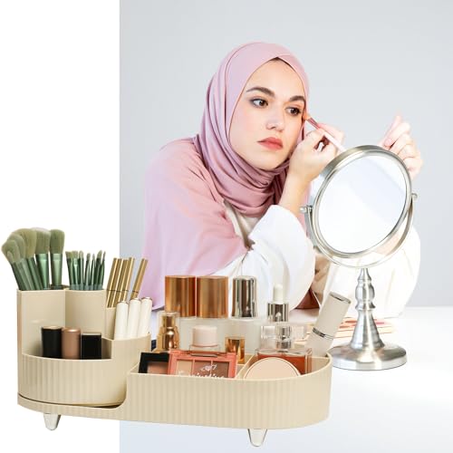 Makeup Organizer Countertop Rotating Makeup Organizer for Vanity Large Capacity Cosmetic Display Case with Makeup Brush Holder Cosmetic Organizer Countertop£¨Cream£©