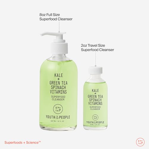 Youth To The People Superfood Facial Cleanser - Kale + Green Tea Daily Face Wash, Gentle Makeup Remover, with Soothing Antioxidants for Glowing Skin, pH Balance, Refillable