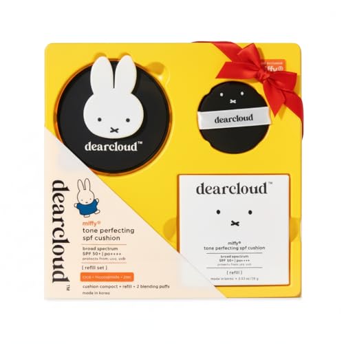 dearcloud Miffy Dear Sun Tone Perfecting SPF Cushion Refill Set SPF 50+ ? Color Adapting Sunscreen, Korean Sunscreen SPF 50 (.53 oz)