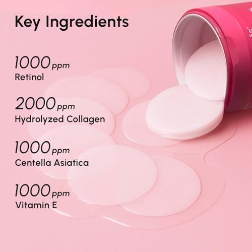 MAREE Collagen Acne Clearing Polishes - Toner Pads with Retinol - Minimizing Wrinkle Zero Pore Pads - Hydrating Toning Collagen Pad with Retinol & Centella Device - Anti Aging Brightening Wipes