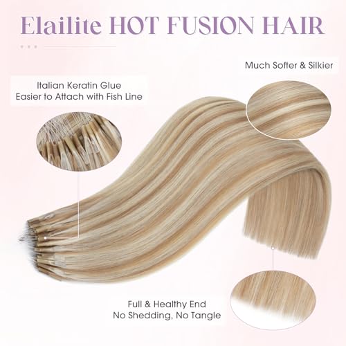 Elailite K Tip Hair Extensions Human Hair Real Remy Hair Golden Brown & Bleach Blonde 16 Inch U Tip Ktip Utip Keratin Bond Hot Fusion Pre Bonded Hair Extensions for Women 50G 50Strands
