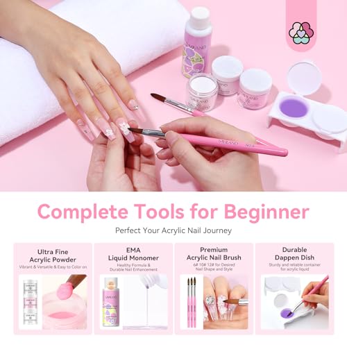 Saviland Acrylic Nail Kit for Beginners Practice: Keratin Acrylic Powder Monomer Liquid Brush Clippers Nail Lamp Complete Tools Everything 100 Nail Tips Home Starters