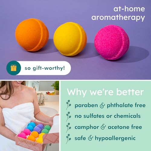 Natural Bath Bombs for Women & Men ? Handmade in USA Gift Set with Essential Oils, Shea Butter & Epsom Salt ? Non Toxic Spa Bath Bombs for Sensitive Skin ? Anovina Relaxation Gift