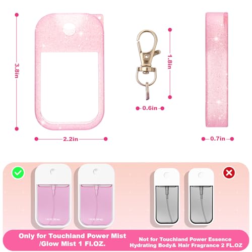 Palksky Hand Sanitizer Spray Case for Touchland,Protective Case with Keychain for Power Mist and Glow Mist1 fl oz(Glitter Sequin Pink),Travel Size