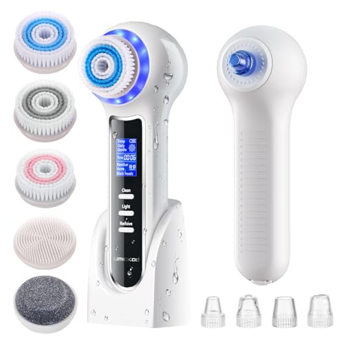 Face Scrubber Exfoliator with LCD Screen,Rechargeable Facial Cleansing Brush IPX7 Waterproof 3 in 1 Blackhead Remover Vacuum for Exfoliating,Massaging and Deep Pore Cleansing