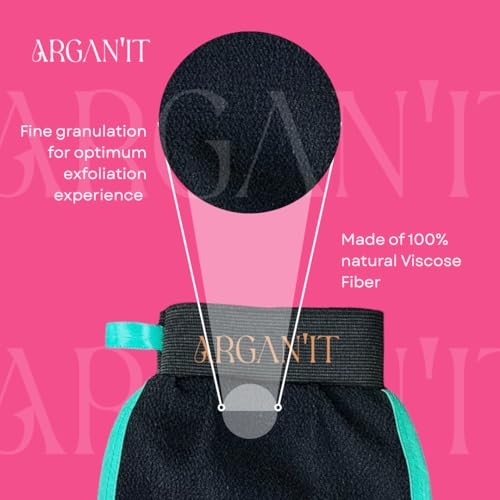 Arganit Bath Mitt Set of 2 ? Original Exfoliating for Dead Skin Removal - Microdermabrasion Mitts, Self-Tan Remover and Keratosis Pilaris Treatment Moroccan Hammam Body Mitt 100% Viscose