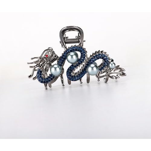Fashionable Dragon Metal Claw Clips for Women Blue Rhinestone & Pearls Silver Alloy Halloween Decorative Clips Hair Accessories Birthday New Year Gifts