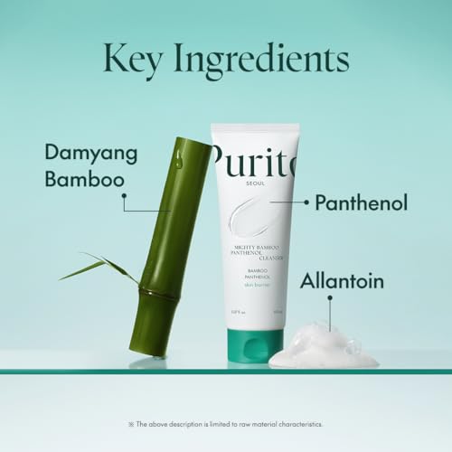 PURITO Mighty Bamboo Panthenol Cleanser, Gentle Face Wash for Moisturizing, Makeup Remover, for Sensitive Skin, Vegan & Cruelty-Free Face Cleanser150ml / 5.07 fl. Oz.