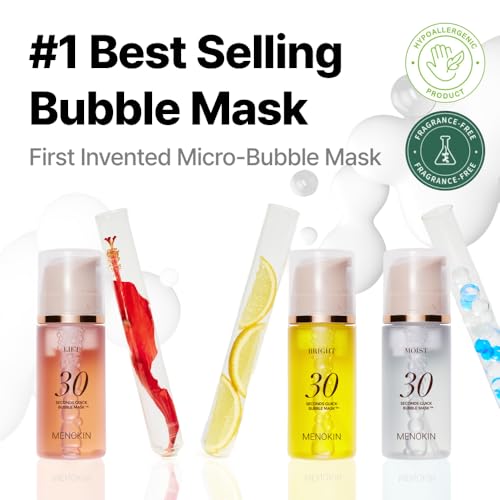 MENOKIN Korean Face Mask 3sets [30 seconds Quick Bubble Mask] (Collagen, Brightening, Moisturizing), Hydration improvement, Radiance-boosting, Easy-to Use, Glass Skin, 3.21 fl.oz