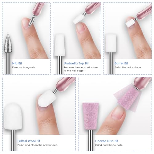 Depvko 22pcs Nail Drill Bits Set, Professional 3/32'' Ceramic Safety Drill Bits Nail Tech, Cuticle Remover Drill Bit for Acrylic Gel Efile Nail Drill, Nail Manicure Pedicure Set, Salon Home