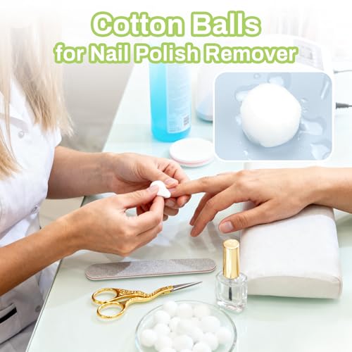 200pcs Natural Cotton Balls - Large Size Organic Cotton Ball for Nail Polish Remover Absorbent Soft Acetone Free Gel Nail Removal Bulk Cotton Rounds Face Cleansing Makeup Remover Nail Supplies