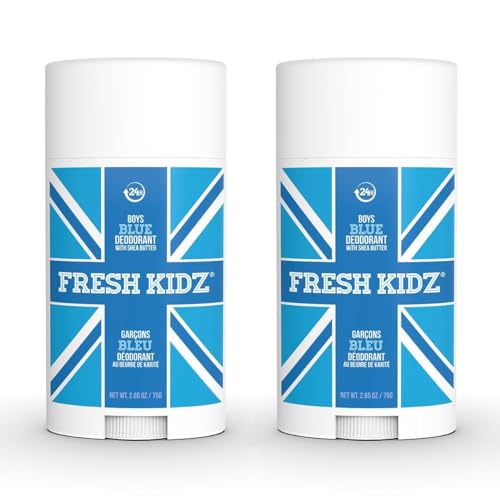 Fresh Kidz Deodorant Stick for Kids and Teens - Baking Soda and Aluminum-free 24 Hour Protection for Sensitive Skin - Boys "Blue", 2.65 oz / 75 g (2 Pack)