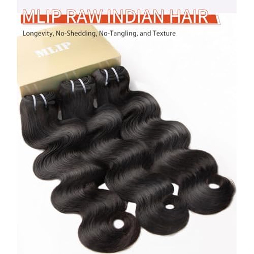 MLIP Raw Bundles Human Hair Body Wave, No Tangle Shedding, Keep Texture Silky Soft After Multiple Washes, 15A Raw Indian Hair Bundles 10 12 14 Inches, Triple Lifespan 3X