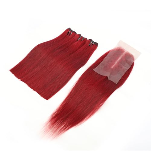 99j Bone Straight Vietnam Virgin Human Hair 3 Bundles with Kim K 2 * 6 Closure, Best Raw Hair 15A Hair Extension Burgundy, 100% Unprocessed Premium Raw Hair for Black Women (12''12''12'' + 10'')