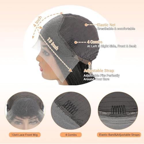 Bob Wig Human Hair 13x4 Body Wave Lace Front Wigs Human Hair Pre Plucked 14 Inch 100% Real Human Hair Wigs 220 Density HD Lace Frontal Wigs for Women Can Last 6-9 Months Body Wave Bob Wig