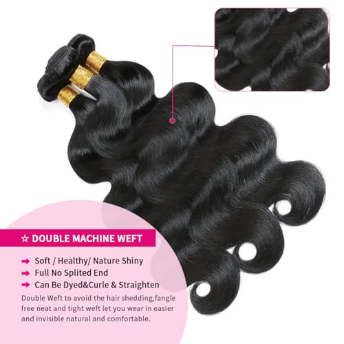 MDL 12A Grade Human Hair Bundles Body Wave Bundles Human Hair 26 28 30 Inch Unprocessed Brazilian Virgin Hair Body Wave 3 Bundles Human Hair Extensions for Black Women Natural Color(26 28 30 Inch)