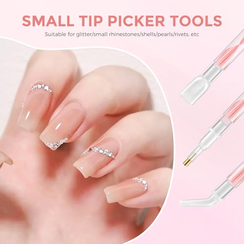 Rhinestone Picker Tool Kit: 2Pcs Rhinestone Picker Handle, Dual-Ended Rhinestones Applicator Dotting Pen with 12 Upgraded Plastic Replacement Tips, Clay, Bedazzling Tools for Nail Art Craft