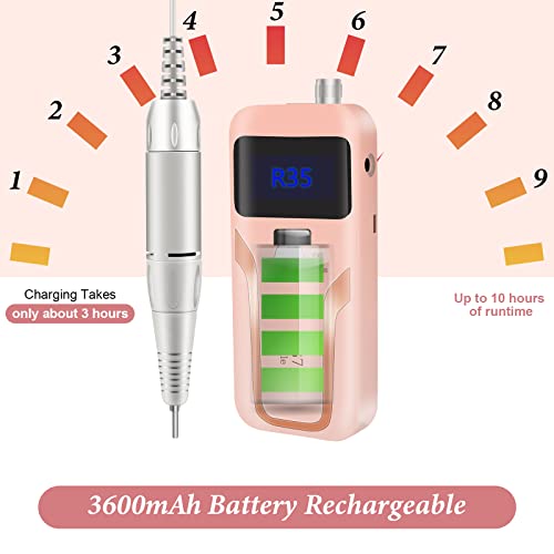 Electric Nail Drill, DELIFO Portable Nail Drill Professional 35000 RPM Nail File Machine Rechargeable Pedicure Acrylic Nails Polishing Tools with Bits LED Display for Home Salon Manicure