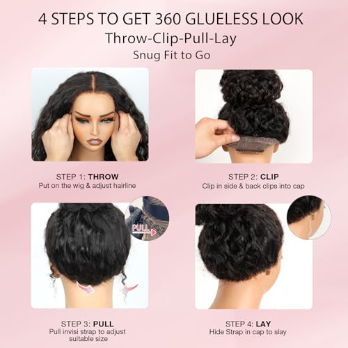 Hidden Strap 360 Lace Front Wigs Human Hair Body Wave 360 Invisiable Strap Glueless Wig with Drawstring Pre-Plucked Natural Hairline Pre-Bleached Knots Pre-Cut 100% Human Hair HD Lace Natural Color