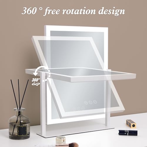Yumelivi LED Vanity Mirror with Touch Controls, Tabletop Makeup Mirror with Bright Lighting, White