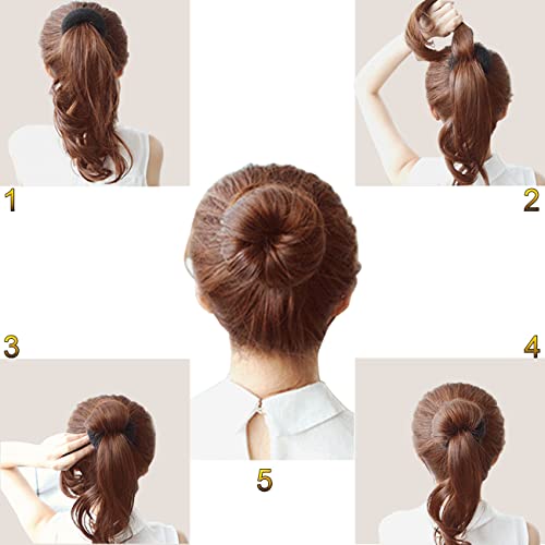 Hair Bun Maker Set (37pcs), Includes 2 Large, 2 Medium, 2 Small Donut Bun Makers, 10 Elastic Hair Ties, 20 Bobby Pins, 1 Comb (Beige)