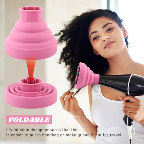 Universal Foldable Hair Dryer Diffuser, Travel Hair Dryer Diffuser Attachment with Comb, Portable Hairs Diffusers Blow Dryers Attachment for Natural Thick Hairs(Color:Pink)
