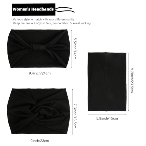 Wide Headbands for Women Black Stylish Head Wraps Multi Styles, Fashion Non Slip Head Bands for Women's Hair Thick Hairbands Extra Large African Sport Yoga Turban Headband Hair Accessories, 3 Packs
