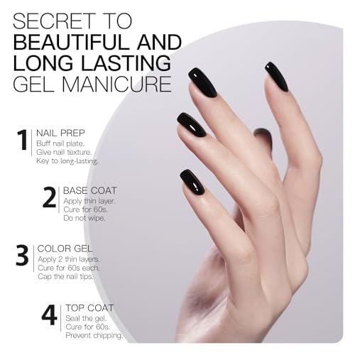 GAOY Black Gel Nail Polish, 16ml Soak Off Gel Polish, UV Light Cure for Nail Art DIY Manicure at Home, 2026 Flawless Black