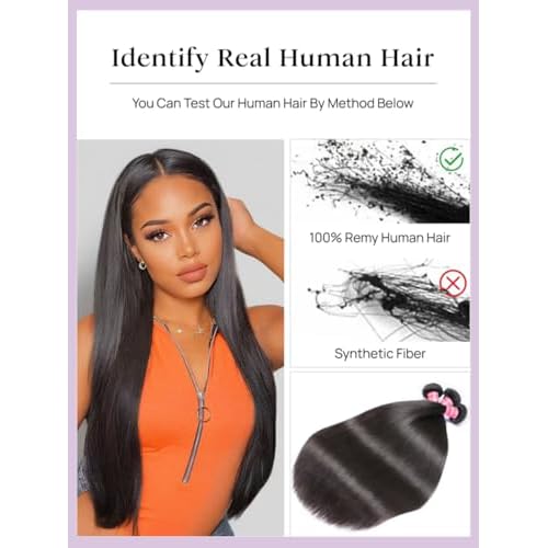 YIROO Yaki Straight Human Hair Weave 3 Bundles 12A Kinky Straight Double Wefts for Women Unprocessed Real Virgin Hair Sew In Human Hair Extensions Cllip In Light Yaki Natural Black Color 16 18 20Inch