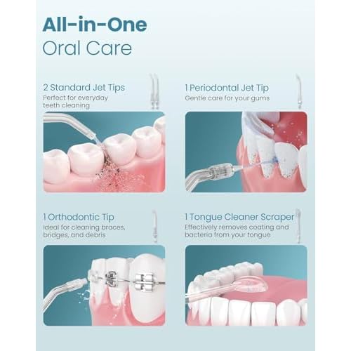 Onlyone Water Dental Flosser, 300ML Portable Oral Irrigator for Teeth, 4 Modes and 5 Jet Tips,Rechargeable Irrigation Cleaner,Electric Flossing Machine Power Flossers & Irrigator Accessories Black