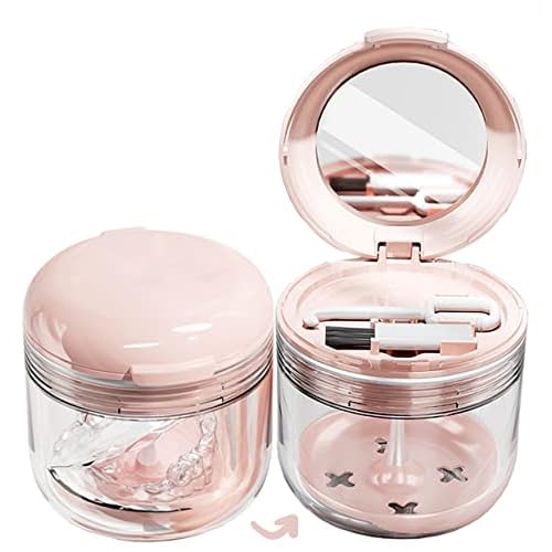MURRI&MURRDI Retainer Mouth Guard Soak Container Box, Denture Bath Case with Strainer Basket, Braces Cleaner Cup Leak Proof, Travel Cleaning Storage Holder for Aligners Dental, Pink