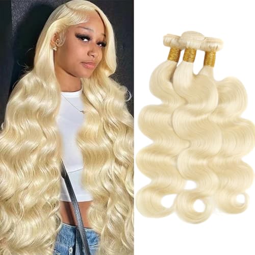 12A HC 613 Body Wave Bundles Human Hair 12 14 16 Inch Blonde Human Hair Bundles 12A Grade Brazilian Hair Extensions 100% Unprocessed Weave 3 Bundles