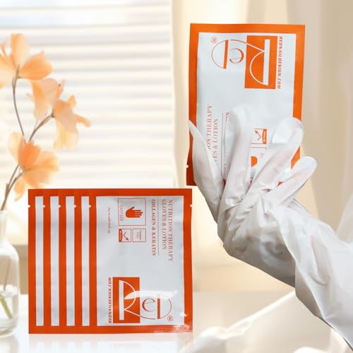 NOVAL RED NAIL DESIGN Hand Masks Moisturizing Gloves with Collagen & Keratin for Nail Spa Salon (5 Pairs
