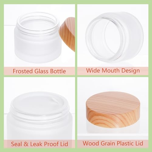 6Pcs Glass Cosmetic Containers with Wood Grain Lid Refillable Cosmetic Jar Frosted Glass Cream Container with Leak-proof Lid Empty Makeup Jar for Lotions,Creams,Scrub Cream,Home,Travel(30ml)