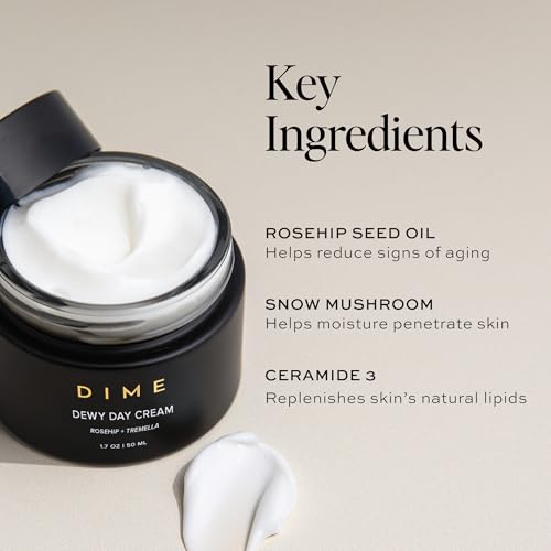 DIME Beauty Dewy Day Cream, Morning Face Moisturizer with Rosehip Oil and Tremella Snow Mushroom, 1.7 oz / 50 ml