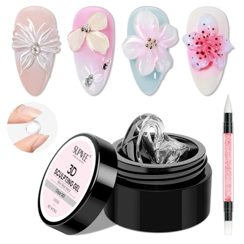 3D Gel for Nail Art, Clear Sculpting Solid Hard Gel for Nails Non-Sticky for Carving Building Extension with Nail Art Pen Home DIY Manicure
