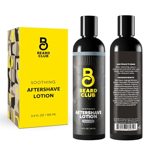 The Beard Club Aftershave for Men ? Soothing After Shave Lotion for Men with Chamomile, Tea Tree Oil & Willow Bark ? Post Shave Balm Calms Irritation, Prevents Razor Burn & Bumps - 3.4 Fl Oz - 1 Pack