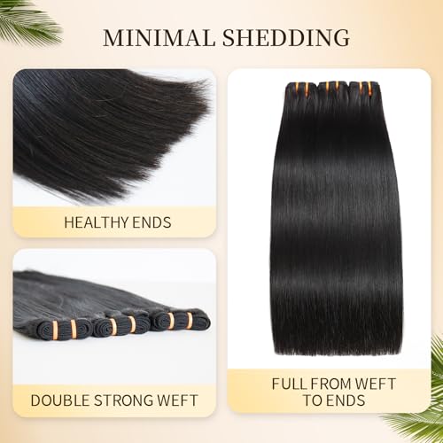 BLACKMOON Raw Human Hair Bundles, 16a Raw Indian Hair, 100% Unprocessed Virgin Straight Bundles, Triple Lifespan Than Regular Virgin Hair, 14 16 18 Inches Double Weft 100g/Bundle Natural Black