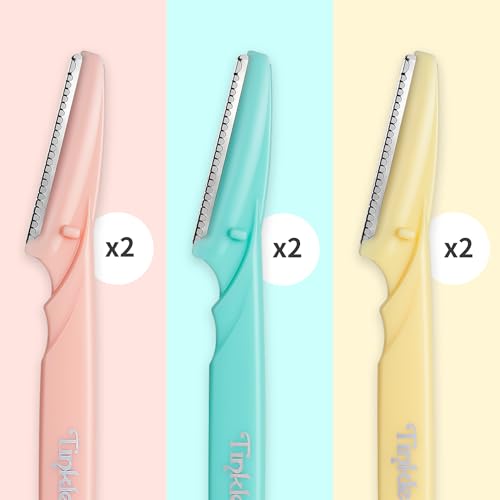 Tinkle Dermaplaning Tool 6ct, Dermaplane Razor for Women, Safe and Easy Peach Fuzz Remover, Eyebrow Trimmer with Protective Cover