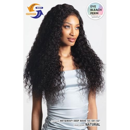 Shake-N-Go Virgin Remy Hair Weave Glossy 3 Bundles Wet & Wavy Deep Wave 14" 16" 18" (NATURAL BLACK)